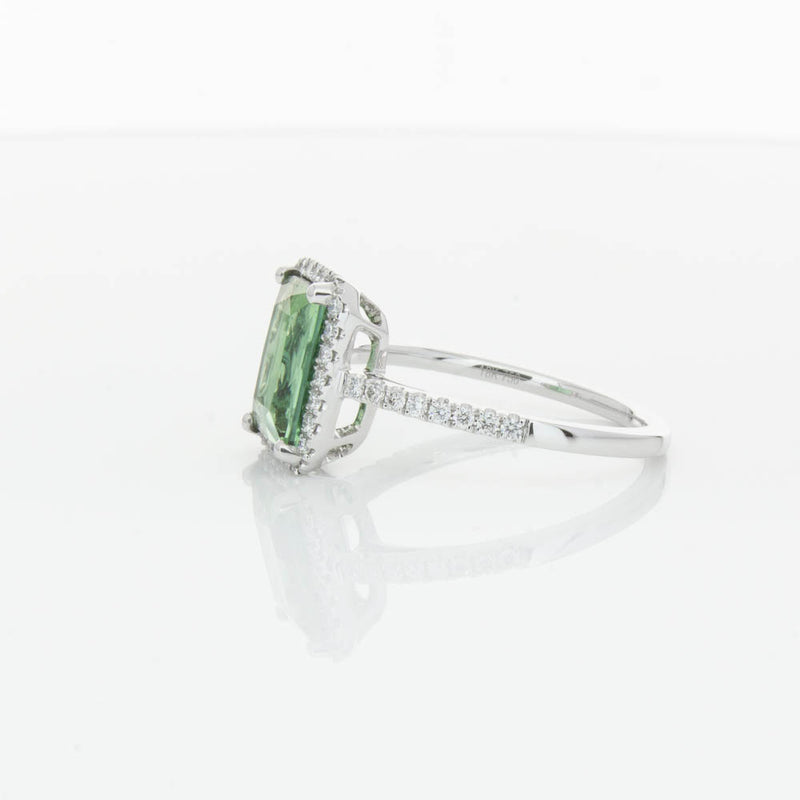 18ct White Gold Green Tourmaline & Diamond Ring-Ring-Walker & Hall