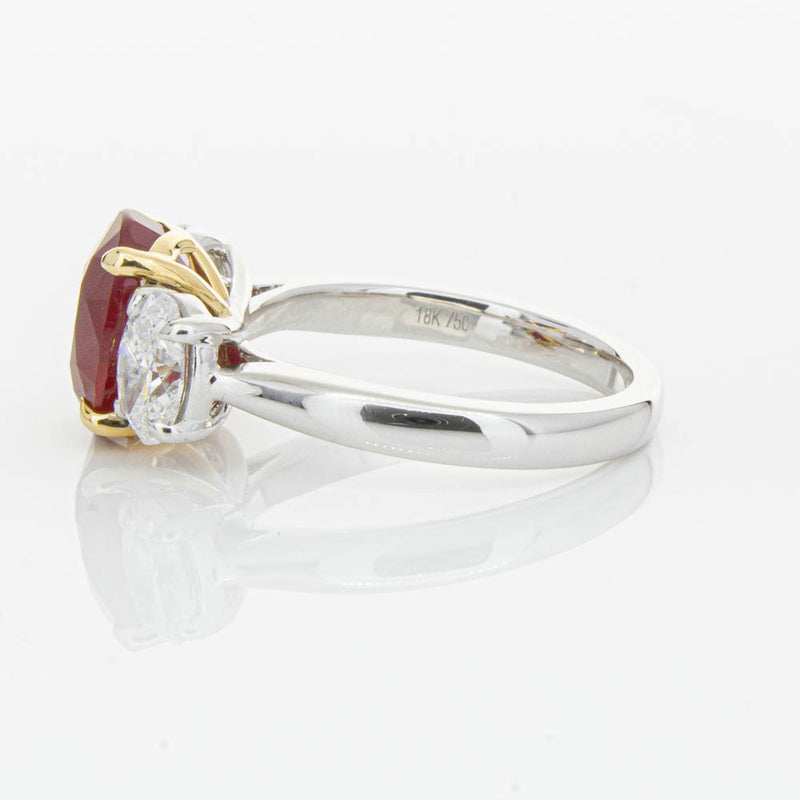 18ct White Gold Ruby & Diamond Three Stone Ring-Ring-Walker & Hall