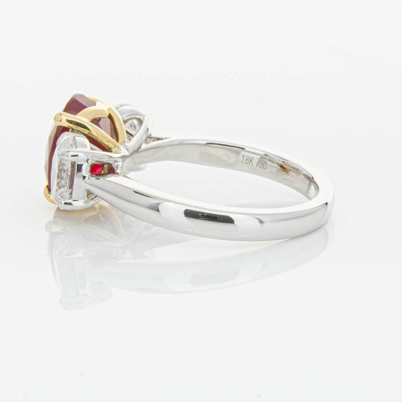 18ct White Gold Ruby & Diamond Three Stone Ring-Ring-Walker & Hall