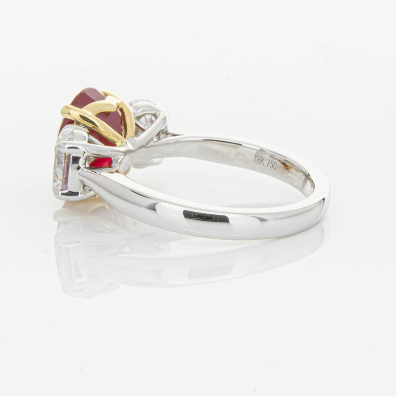 18ct White Gold Ruby & Diamond Three Stone Ring-Ring-Walker & Hall