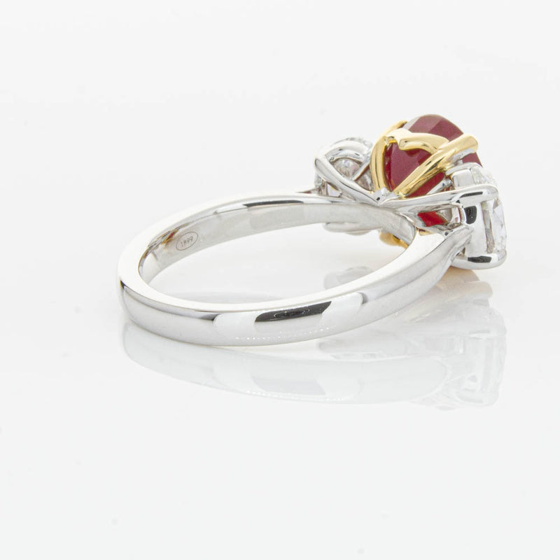 18ct White Gold Ruby & Diamond Three Stone Ring-Ring-Walker & Hall