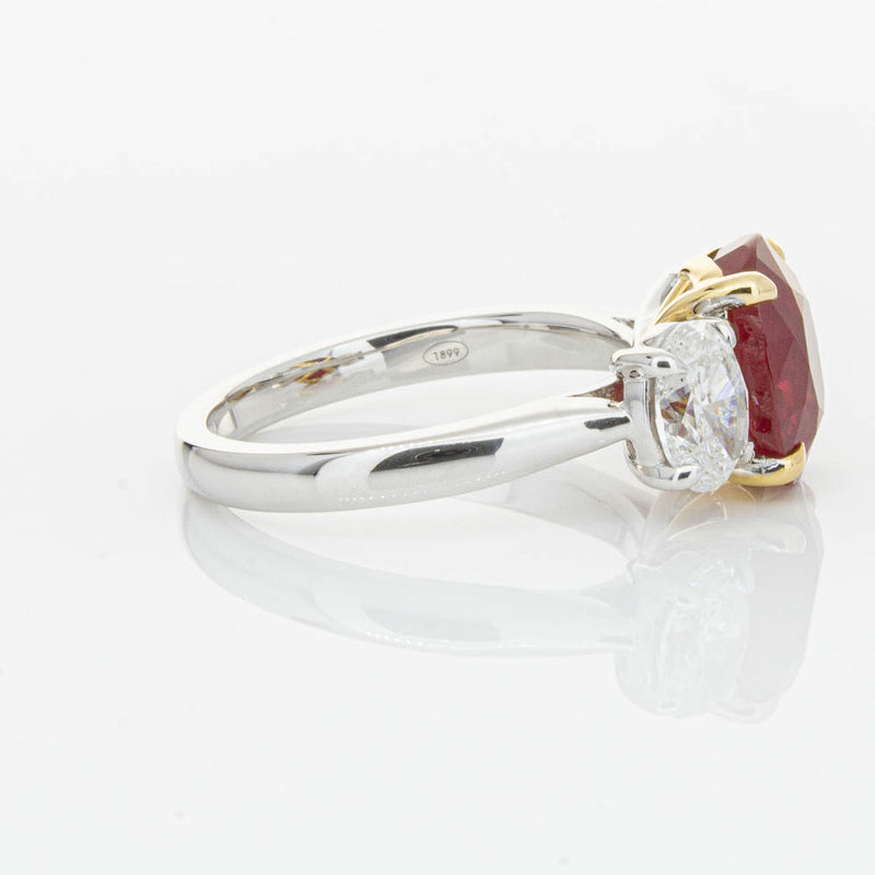 18ct White Gold Ruby & Diamond Three Stone Ring-Ring-Walker & Hall