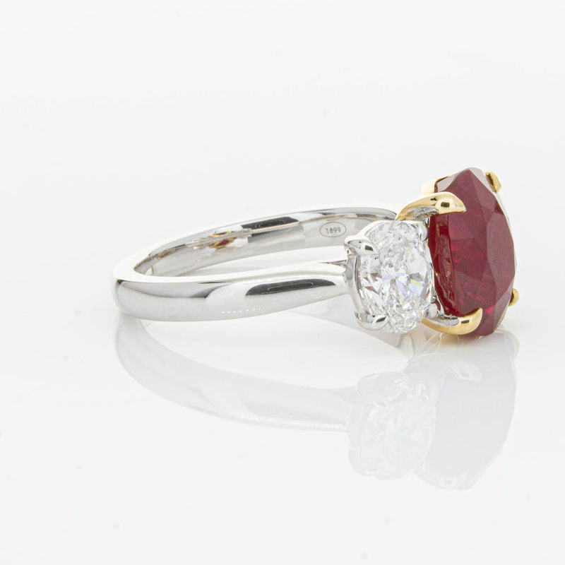 18ct White Gold Ruby & Diamond Three Stone Ring-Ring-Walker & Hall