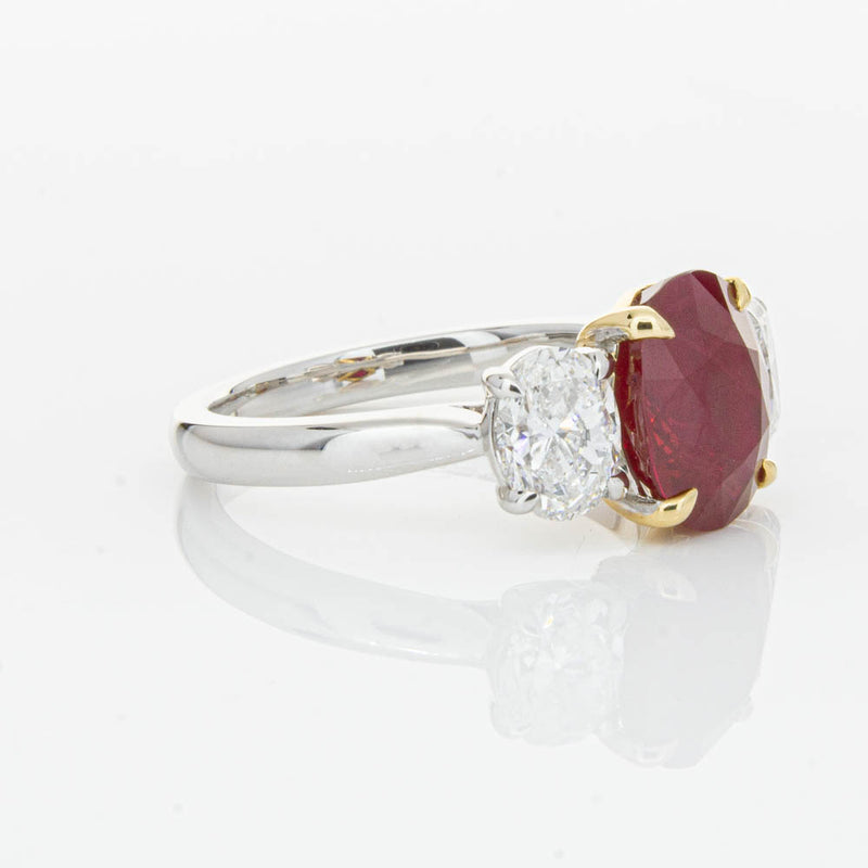 18ct White Gold Ruby & Diamond Three Stone Ring-Ring-Walker & Hall