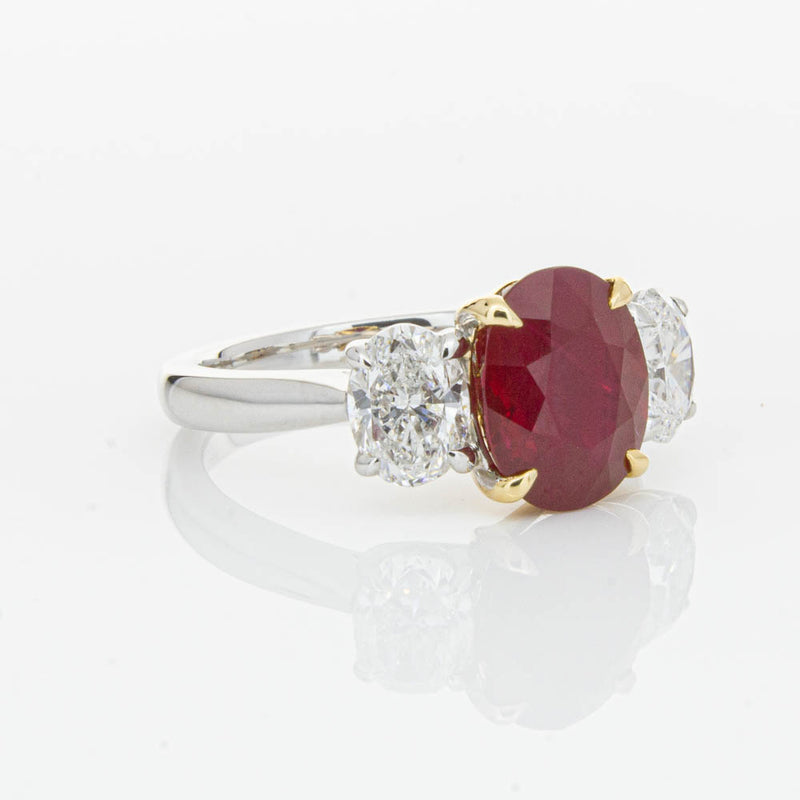 18ct White Gold Ruby & Diamond Three Stone Ring-Ring-Walker & Hall