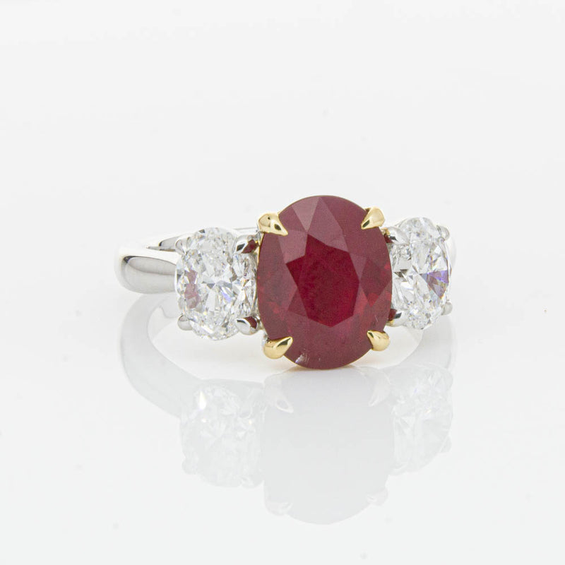 18ct White Gold Ruby & Diamond Three Stone Ring-Ring-Walker & Hall