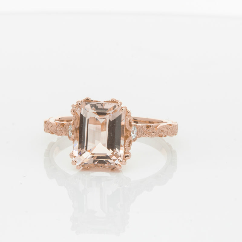 18ct Rose Gold Morganite & Diamond Romanov Ring-Ring-Walker & Hall