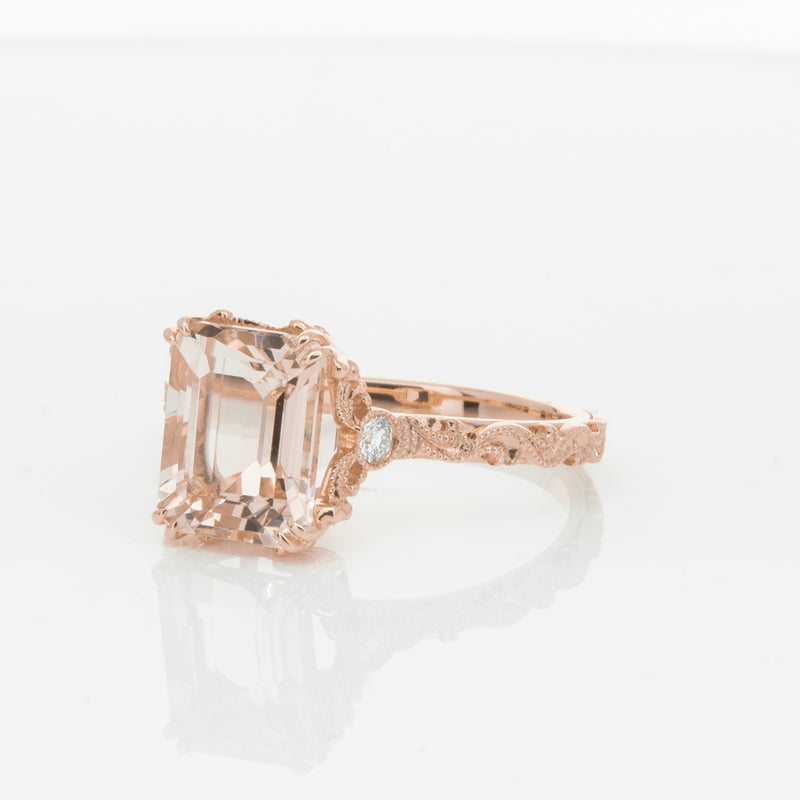 18ct Rose Gold Morganite & Diamond Romanov Ring-Ring-Walker & Hall