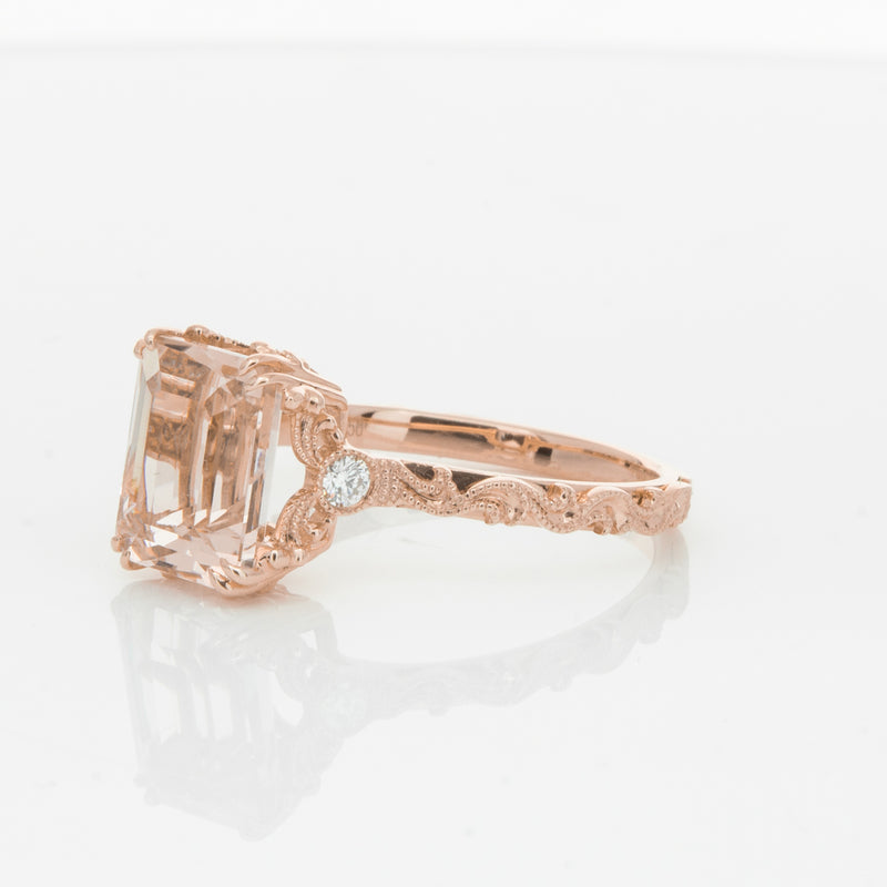 18ct Rose Gold Morganite & Diamond Romanov Ring-Ring-Walker & Hall