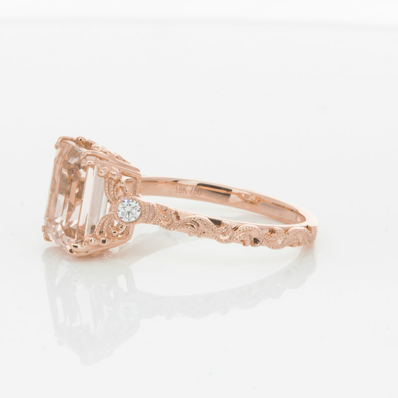 18ct Rose Gold Morganite & Diamond Romanov Ring-Ring-Walker & Hall