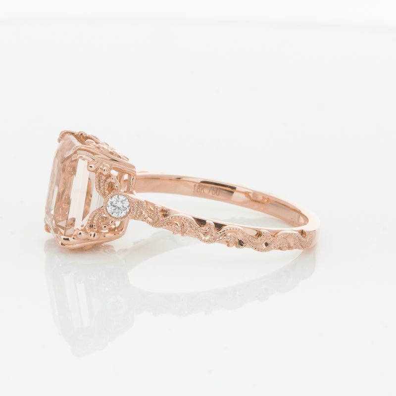18ct Rose Gold Morganite & Diamond Romanov Ring-Ring-Walker & Hall