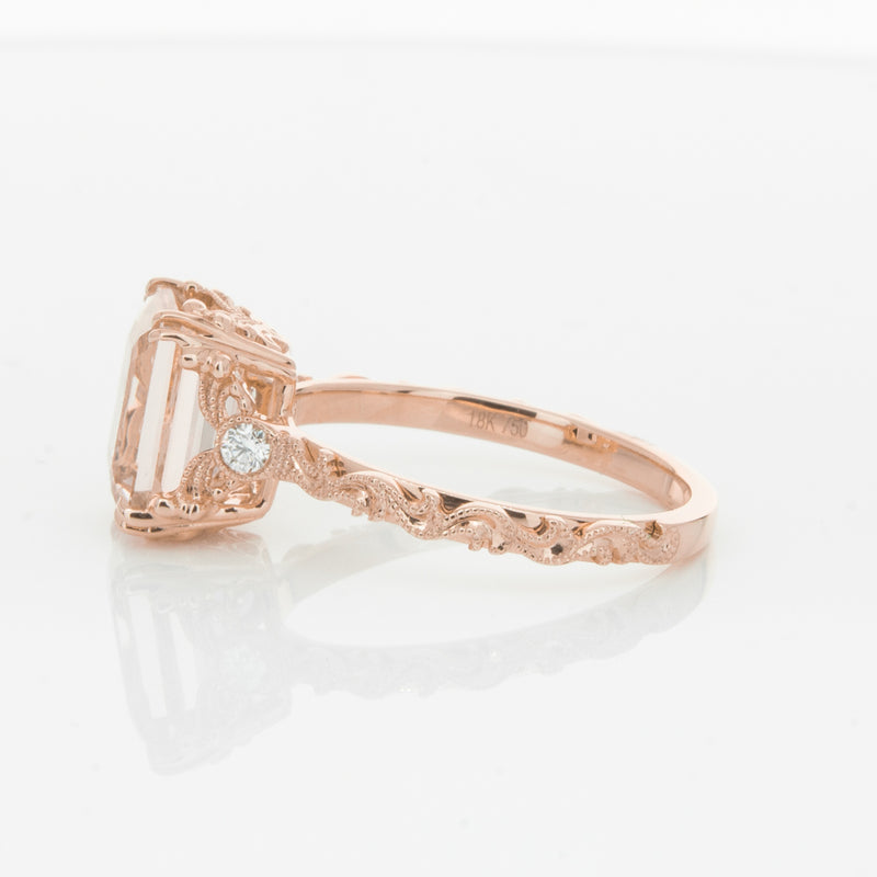 18ct Rose Gold Morganite & Diamond Romanov Ring-Ring-Walker & Hall