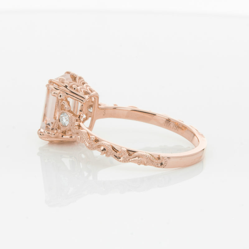 18ct Rose Gold Morganite & Diamond Romanov Ring-Ring-Walker & Hall