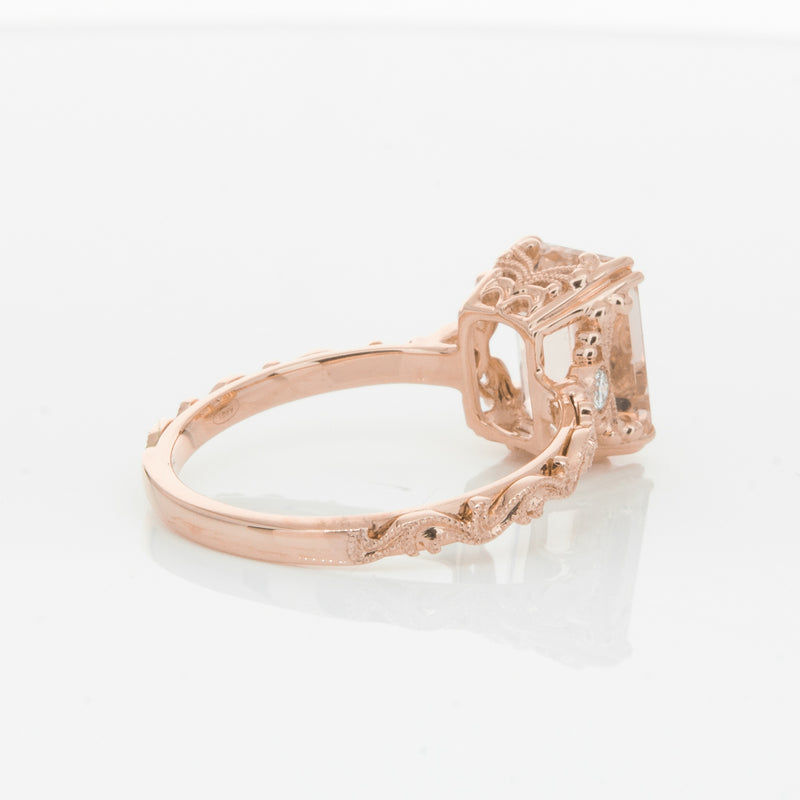 18ct Rose Gold Morganite & Diamond Romanov Ring-Ring-Walker & Hall