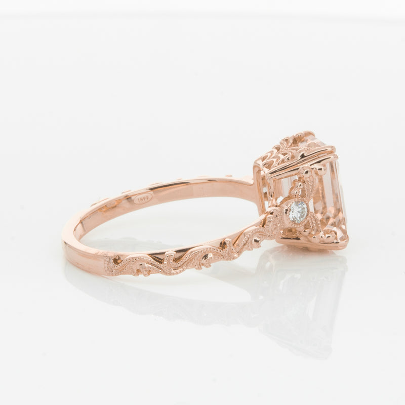 18ct Rose Gold Morganite & Diamond Romanov Ring-Ring-Walker & Hall