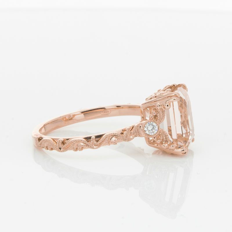 18ct Rose Gold Morganite & Diamond Romanov Ring-Ring-Walker & Hall