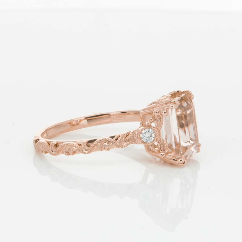 18ct Rose Gold Morganite & Diamond Romanov Ring-Ring-Walker & Hall
