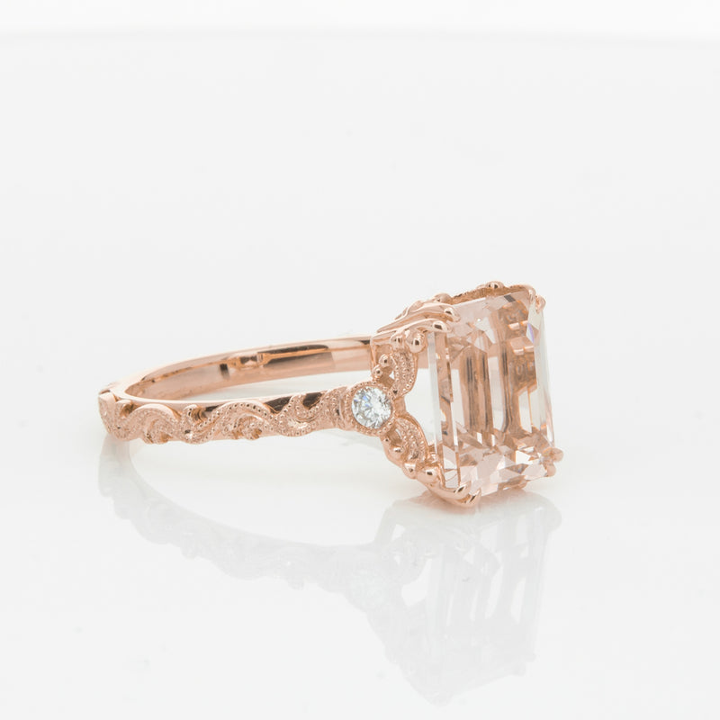18ct Rose Gold Morganite & Diamond Romanov Ring-Ring-Walker & Hall