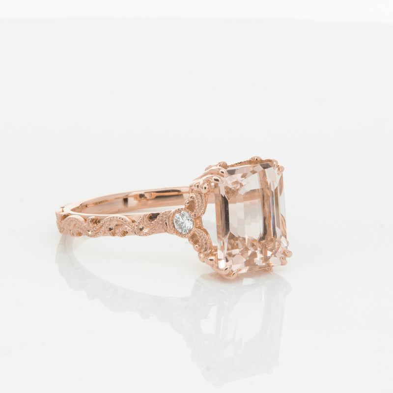 18ct Rose Gold Morganite & Diamond Romanov Ring-Ring-Walker & Hall