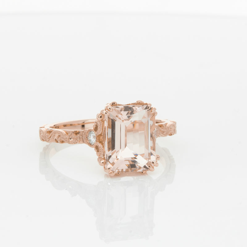 18ct Rose Gold Morganite & Diamond Romanov Ring-Ring-Walker & Hall