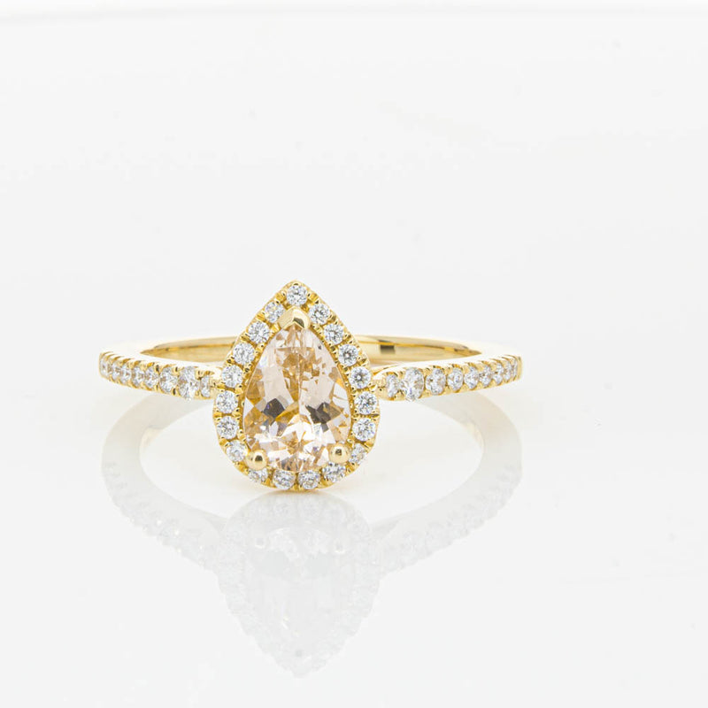 18ct Yellow Gold Pear Cut Morganite & Diamond Mini Sierra Ring-Ring-Walker & Hall