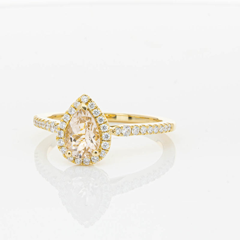 18ct Yellow Gold Pear Cut Morganite & Diamond Mini Sierra Ring-Ring-Walker & Hall