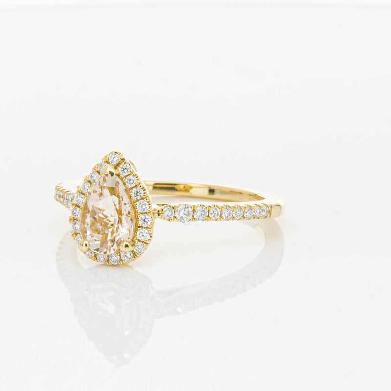 18ct Yellow Gold Pear Cut Morganite & Diamond Mini Sierra Ring-Ring-Walker & Hall