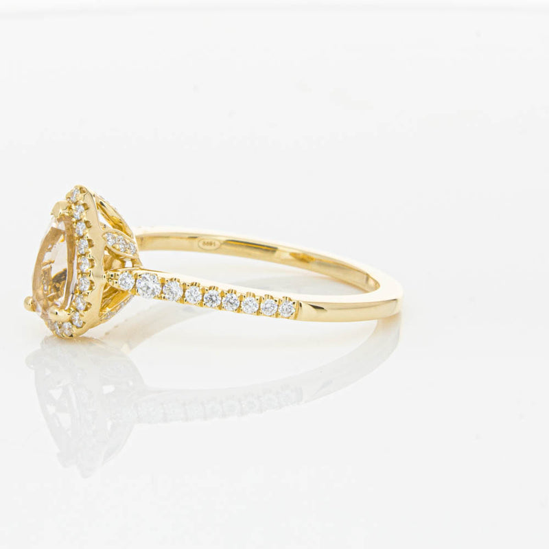 18ct Yellow Gold Pear Cut Morganite & Diamond Mini Sierra Ring-Ring-Walker & Hall