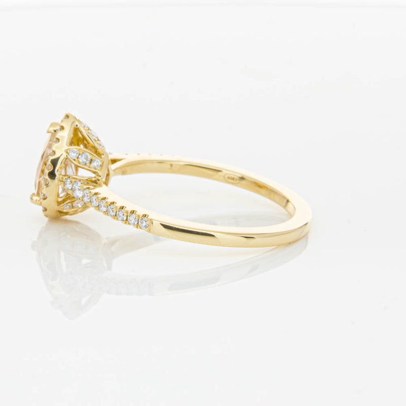 18ct Yellow Gold Pear Cut Morganite & Diamond Mini Sierra Ring-Ring-Walker & Hall
