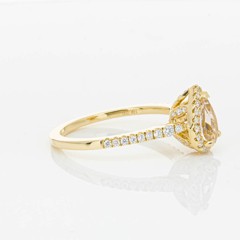 18ct Yellow Gold Pear Cut Morganite & Diamond Mini Sierra Ring-Ring-Walker & Hall