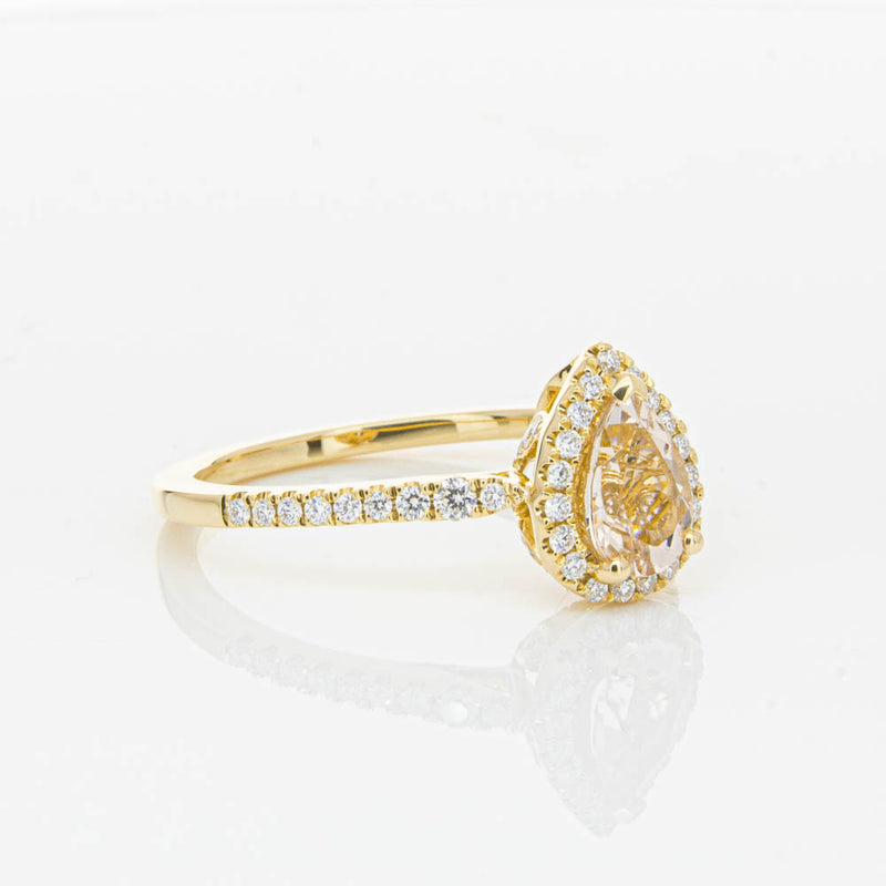 18ct Yellow Gold Pear Cut Morganite & Diamond Mini Sierra Ring-Ring-Walker & Hall