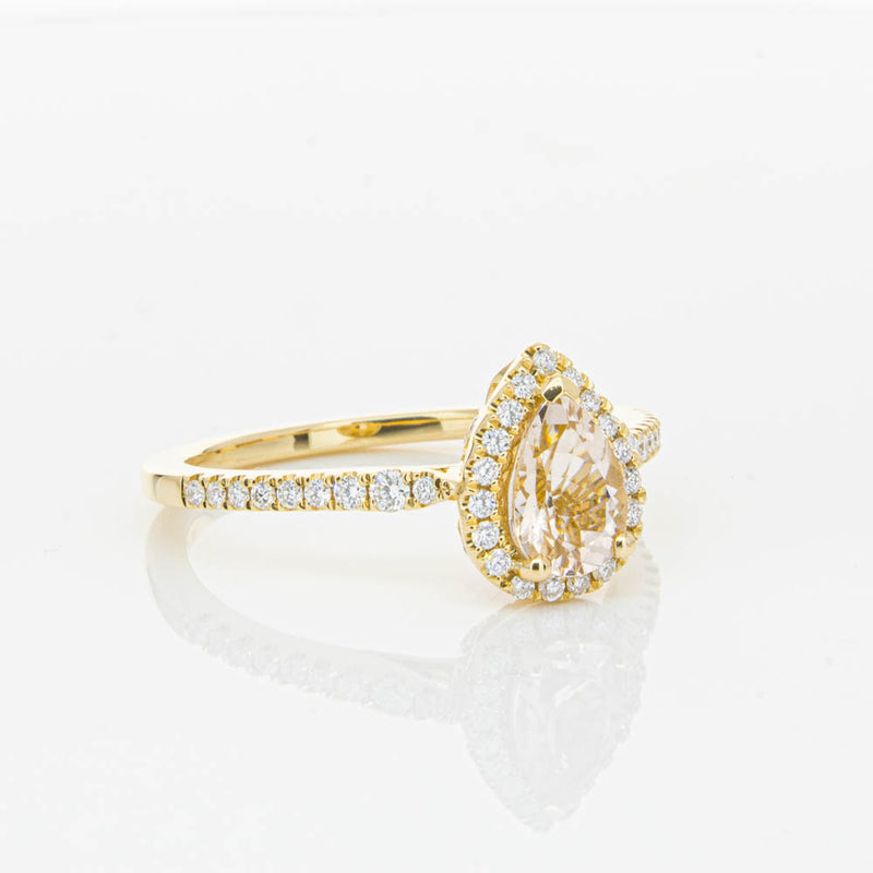 18ct Yellow Gold Pear Cut Morganite & Diamond Mini Sierra Ring-Ring-Walker & Hall
