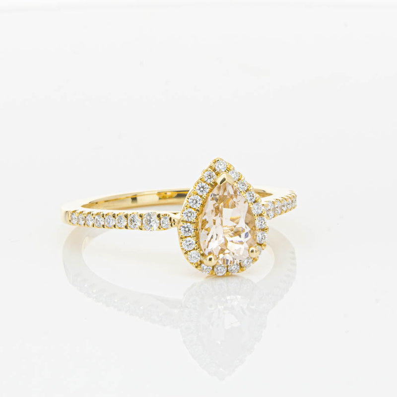 18ct Yellow Gold Pear Cut Morganite & Diamond Mini Sierra Ring-Ring-Walker & Hall