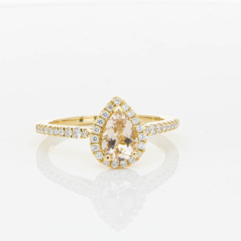 18ct Yellow Gold Pear Cut Morganite & Diamond Mini Sierra Ring-Ring-Walker & Hall