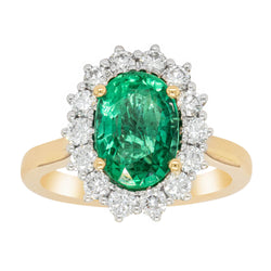 18ct Yellow Gold 3.11ct Emerald & Diamond Ring - Walker & Hall