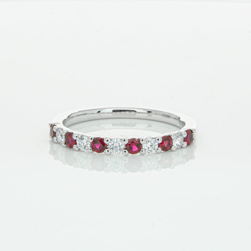 18ct White Gold Ruby & Diamond Panorama Band-Ring-Walker & Hall