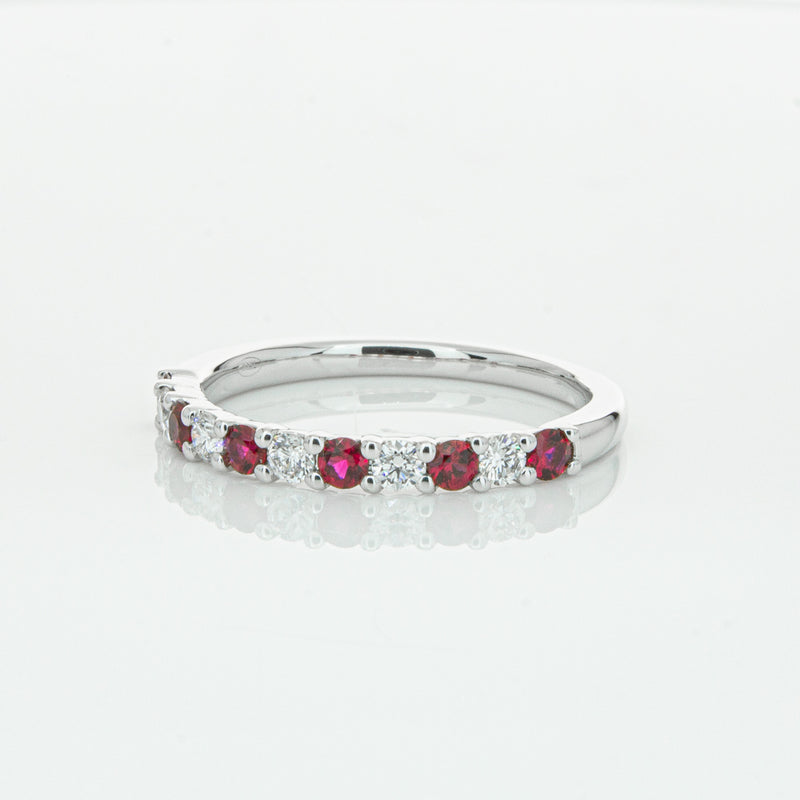 18ct White Gold Ruby & Diamond Panorama Band-Ring-Walker & Hall