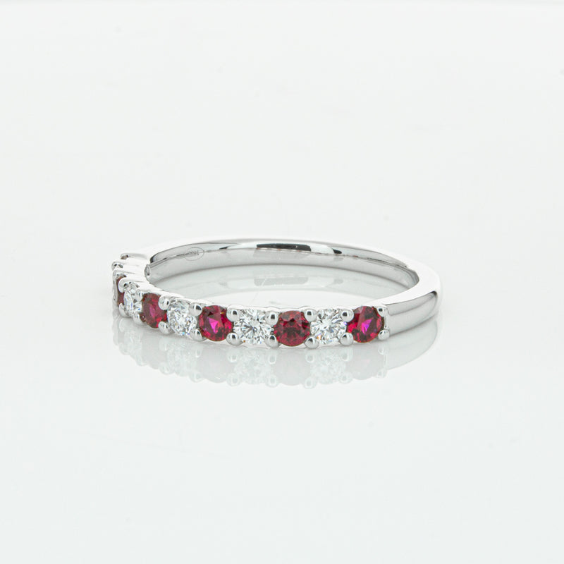 18ct White Gold Ruby & Diamond Panorama Band-Ring-Walker & Hall