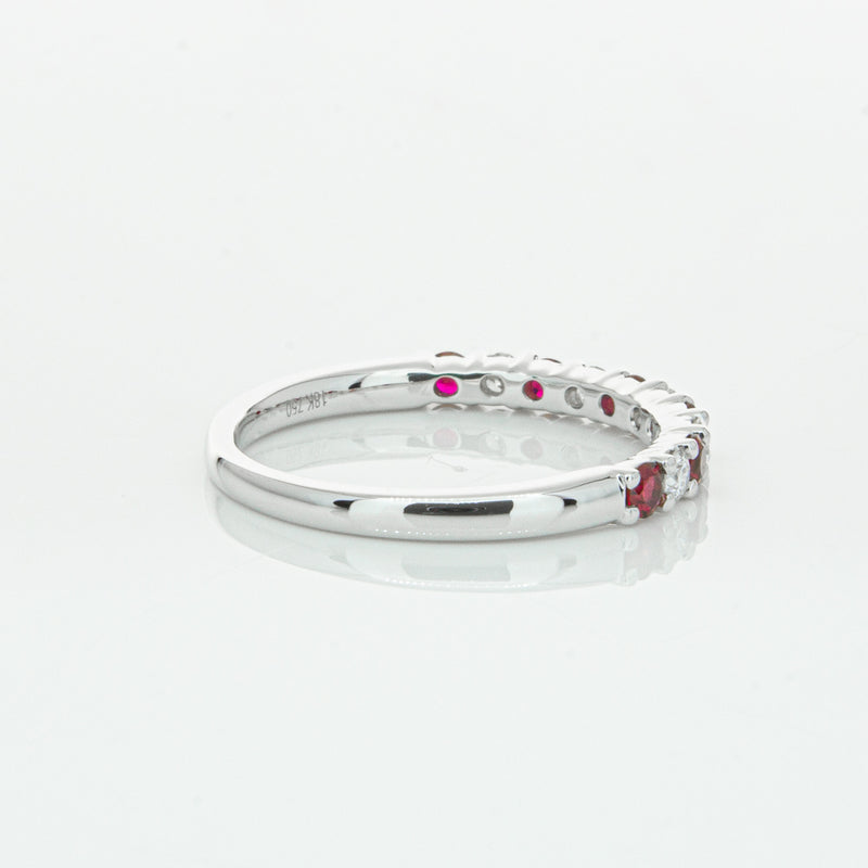 18ct White Gold Ruby & Diamond Panorama Band-Ring-Walker & Hall