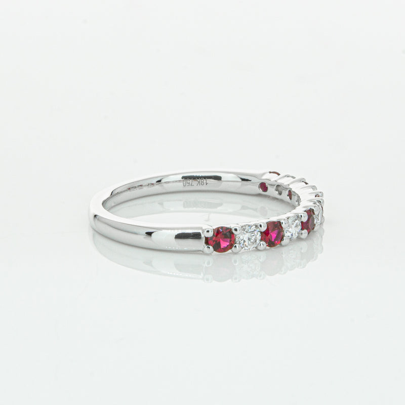 18ct White Gold Ruby & Diamond Panorama Band-Ring-Walker & Hall