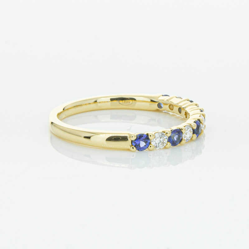 18ct Yellow Gold Sapphire & Diamond Panorama Band-Ring-Walker & Hall