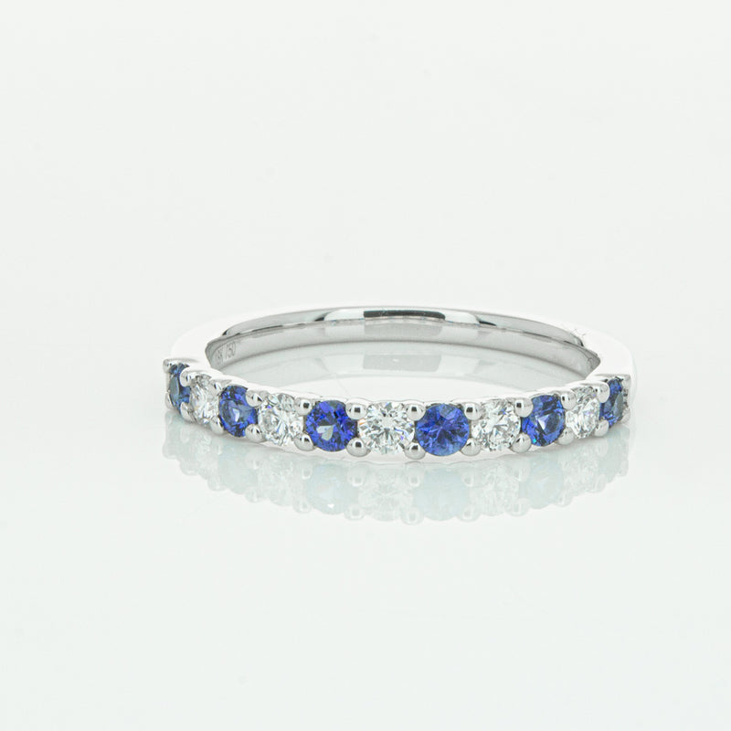 18ct White Gold Sapphire & Diamond Panorama Band-Ring-Walker & Hall