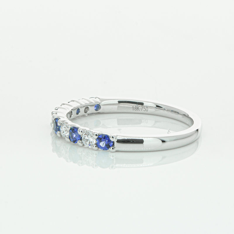 18ct White Gold Sapphire & Diamond Panorama Band-Ring-Walker & Hall