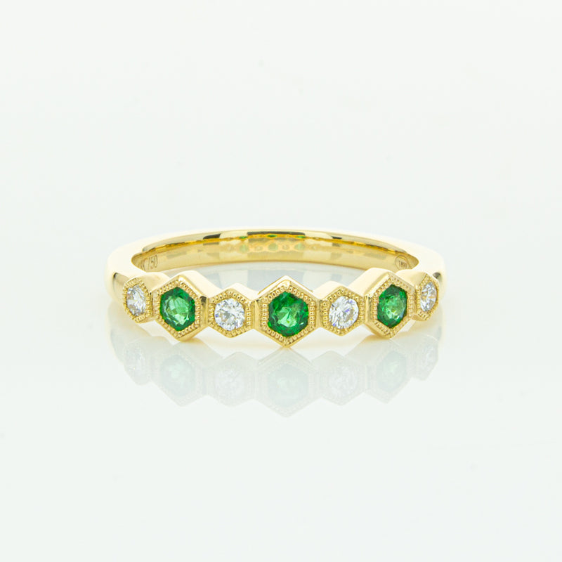 18ct Yellow Gold Emerald & Diamond Deco Band-Ring-Walker & Hall