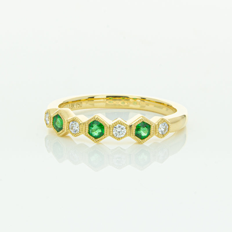 18ct Yellow Gold Emerald & Diamond Deco Band-Ring-Walker & Hall