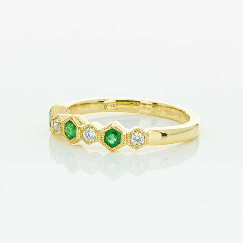 18ct Yellow Gold Emerald & Diamond Deco Band-Ring-Walker & Hall