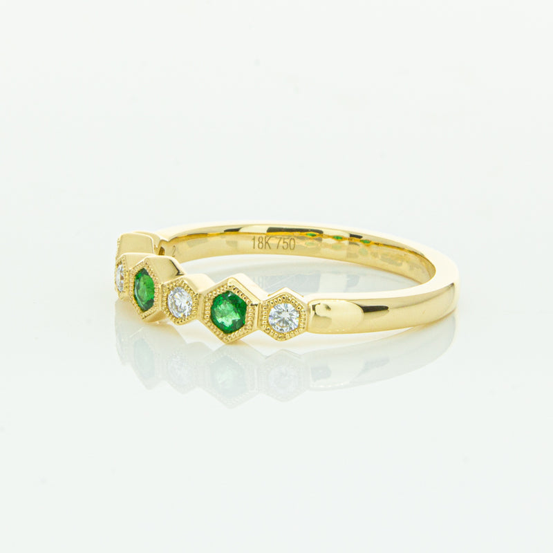 18ct Yellow Gold Emerald & Diamond Deco Band-Ring-Walker & Hall