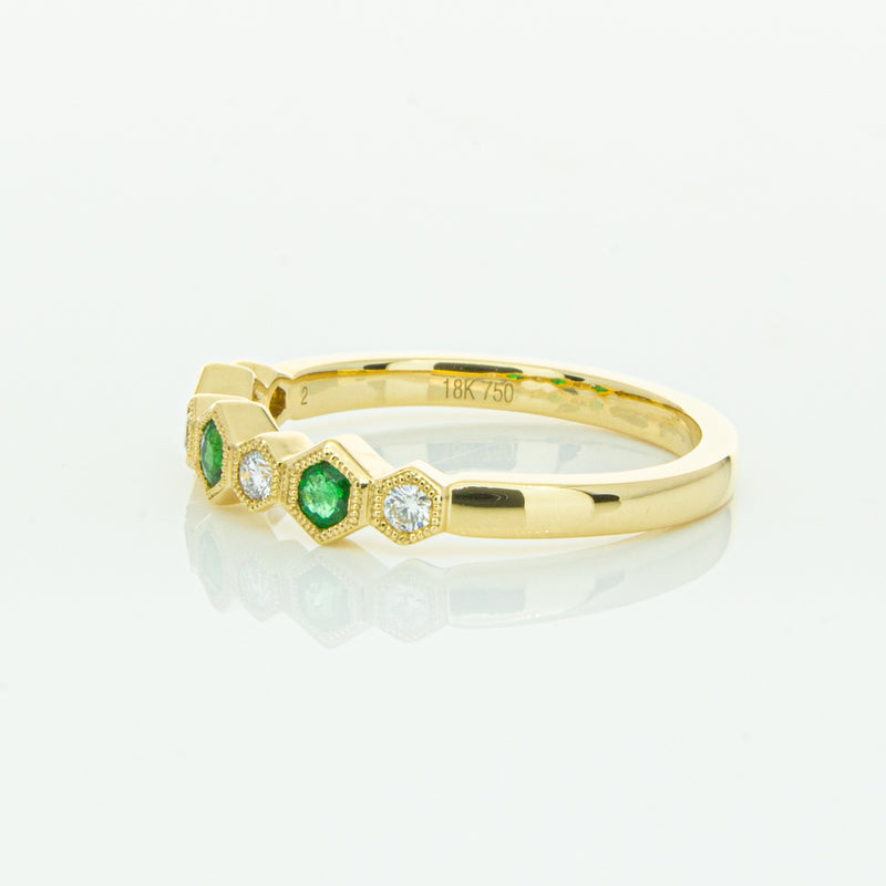 18ct Yellow Gold Emerald & Diamond Deco Band-Ring-Walker & Hall