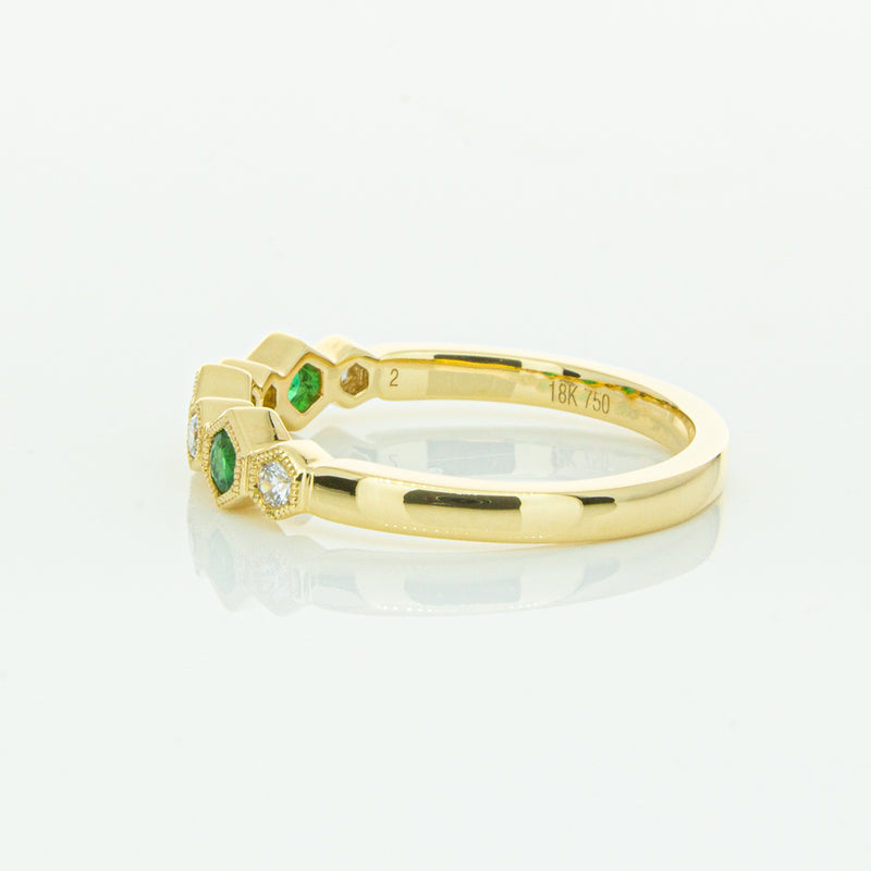 18ct Yellow Gold Emerald & Diamond Deco Band-Ring-Walker & Hall
