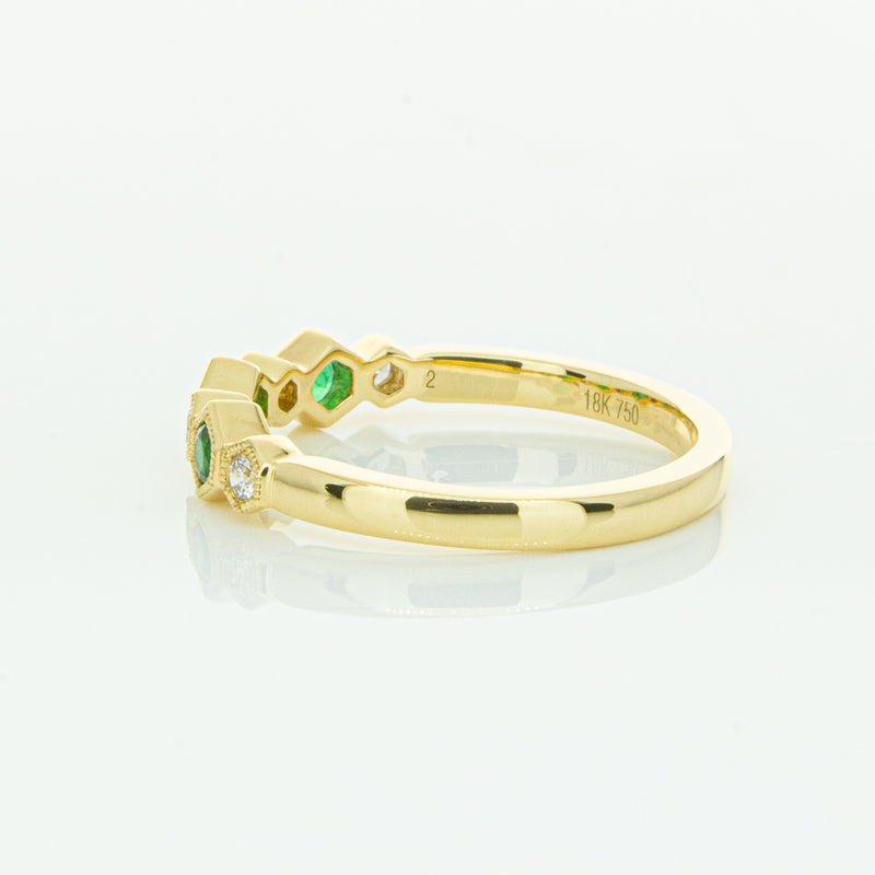 18ct Yellow Gold Emerald & Diamond Deco Band-Ring-Walker & Hall